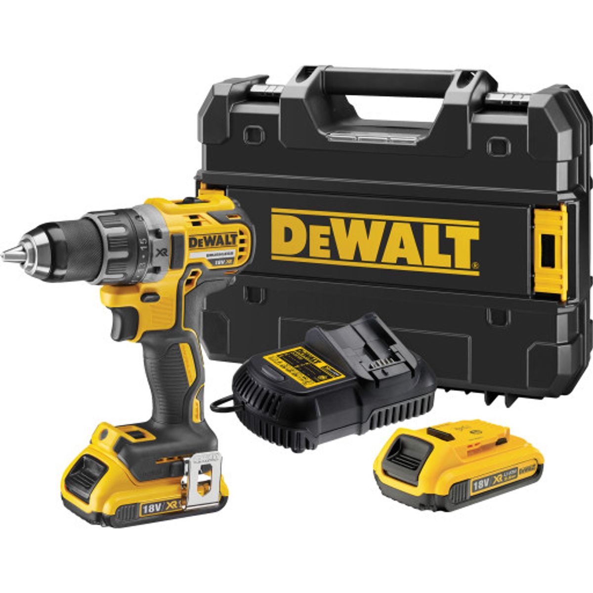 DeWalt 18V XR boremaskine m.2 x XR batteri 18V 2,0Ah