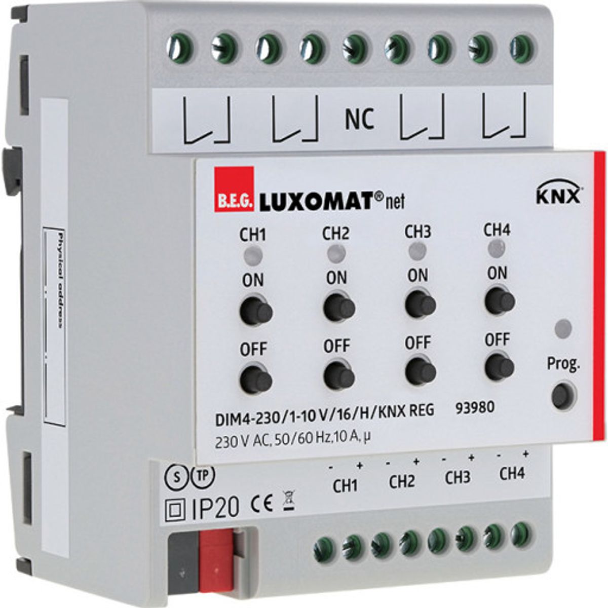 Dæmpe aktuator DIM4-230/1-10V/16/H/KNX REG hvid