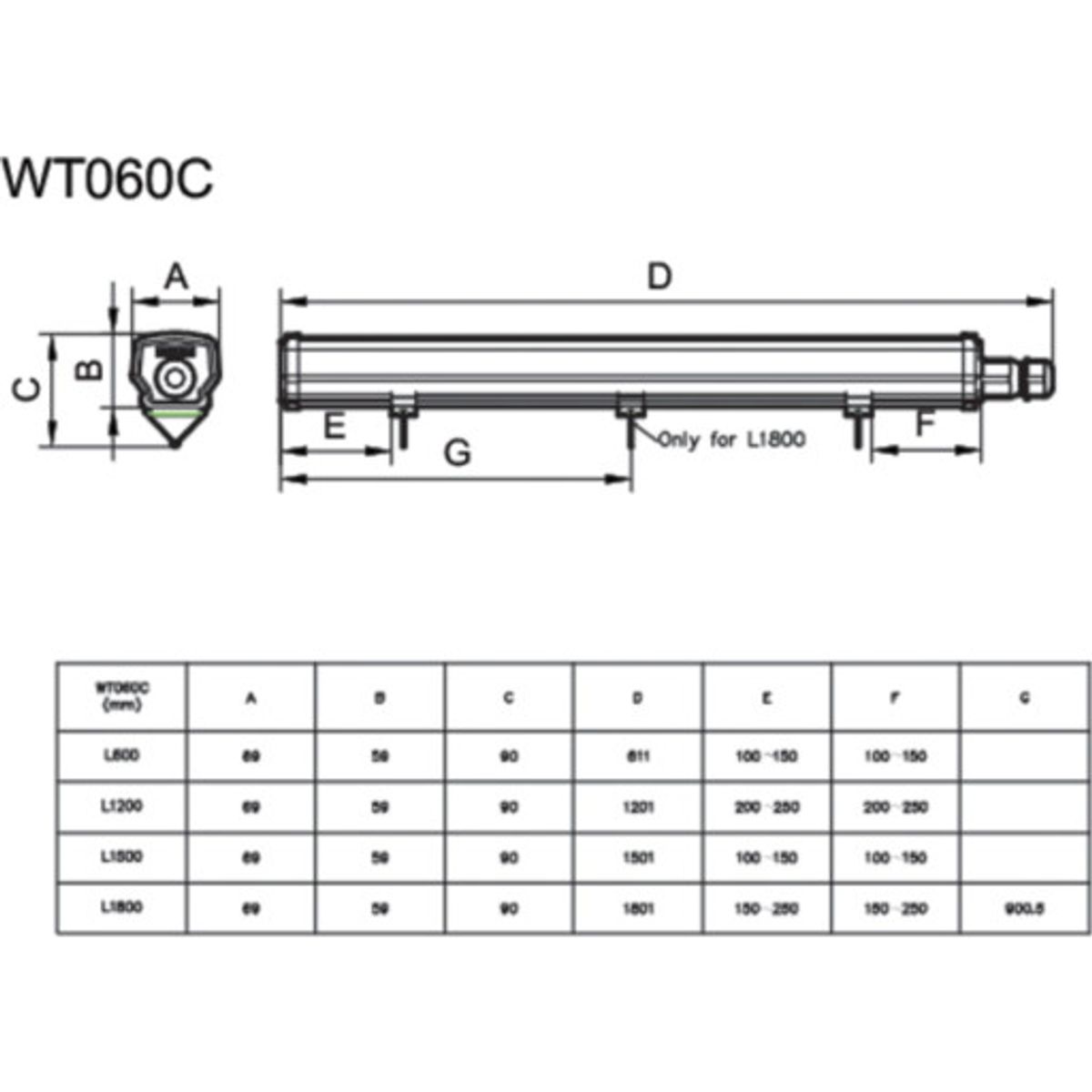 Ledinaire Industriarmatur WT060C 3600 lm, 840, 30W, 1200 mm