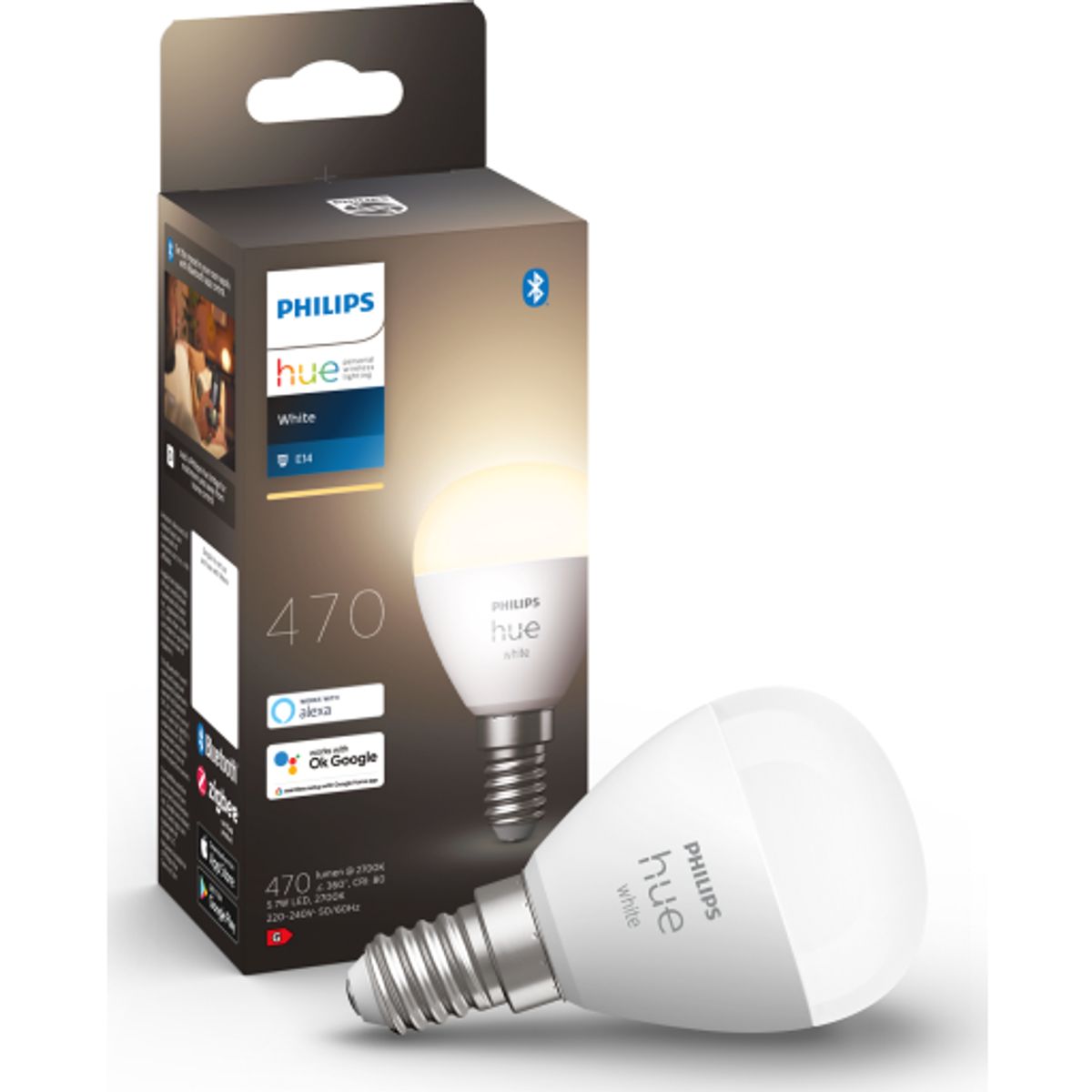 Philips Hue White E14 kronepære, 2700K, 5,7W