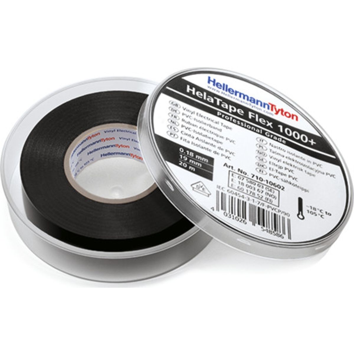 HelaTape Flex 1000+ 19 mm x 20 m, elektrisk vinyltape, sort