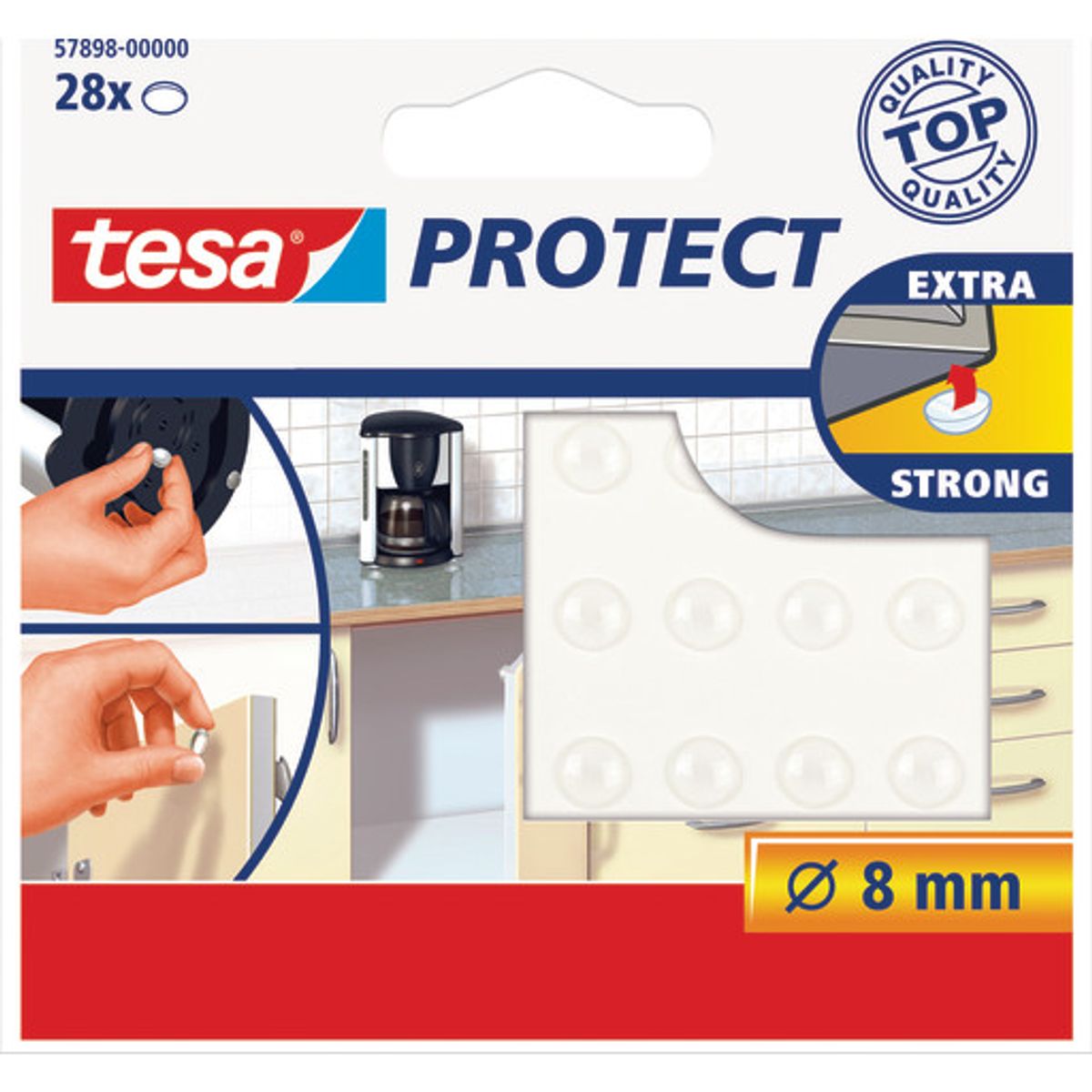 Tesa Protect anslagsdæmper, Ø8 mm, 28-pak, transparent