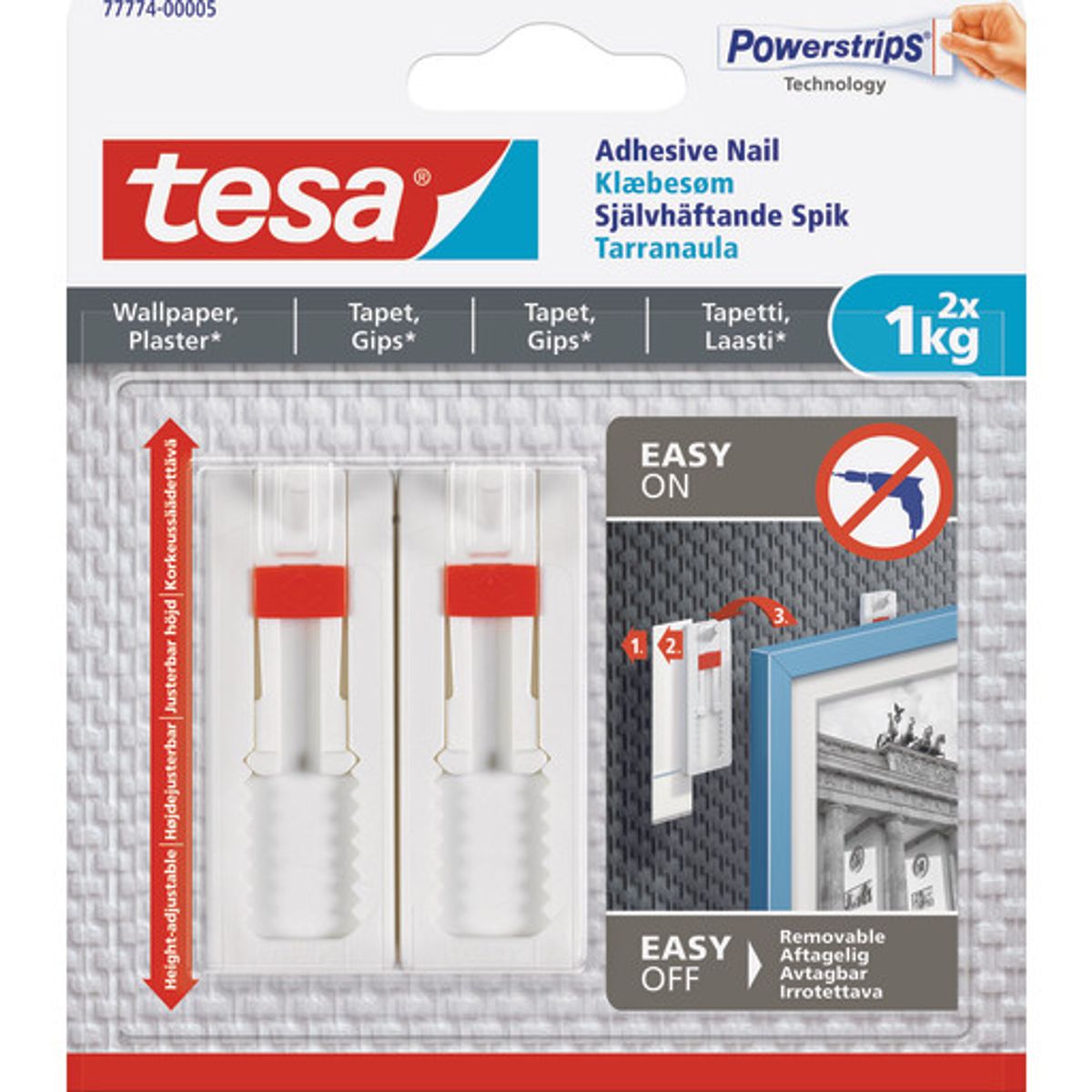 Tesa Powerstrips klæbesøm, 1 kg, 2-pak, justerbar, hvid