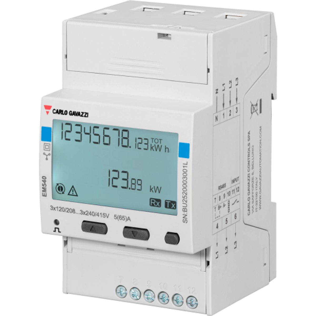 KWH Måler 3F 65A direkte, MID, Modbus, PFA version, EM540