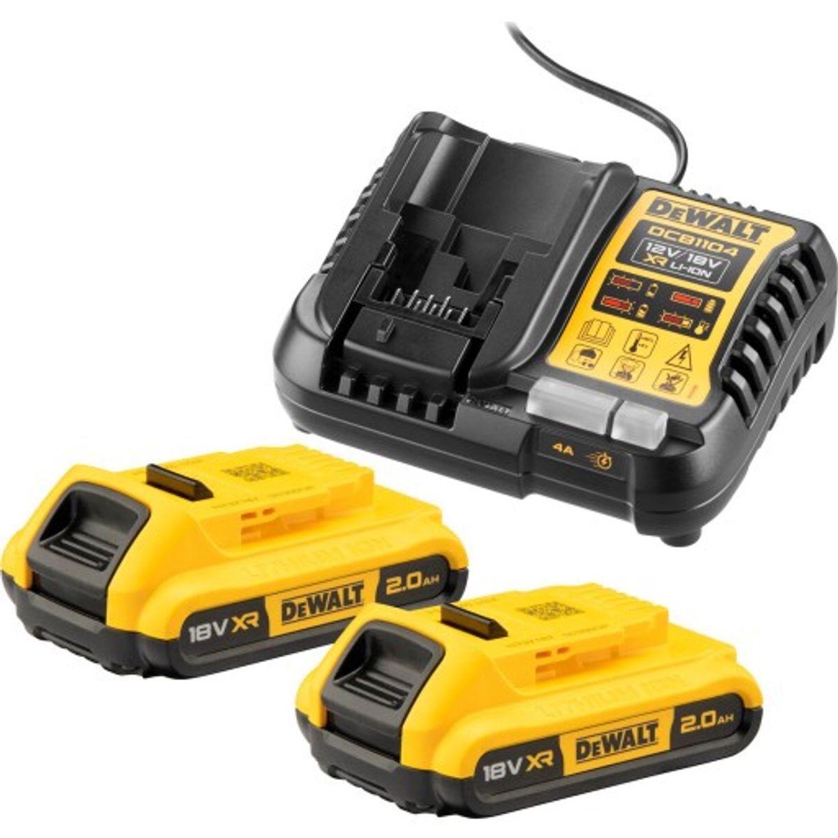 DeWalt 18V XR batterisæt, med lader, 2 x 2,0Ah