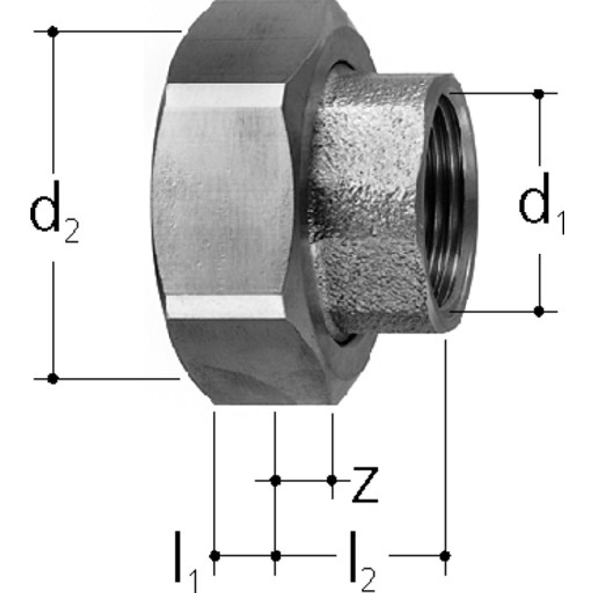 Overgang til JRGUMAT DN40. Materiale bronze. Med 1½" muffegevind