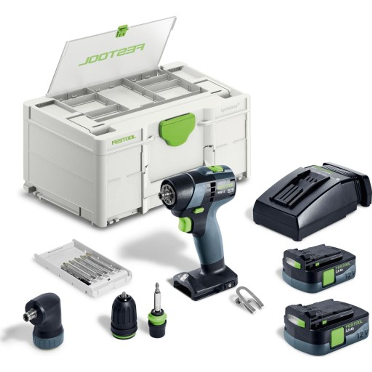 Festool bore-/skruemaskine TXS 12 2,5-Set, 2 x 12V/2,5 Ah