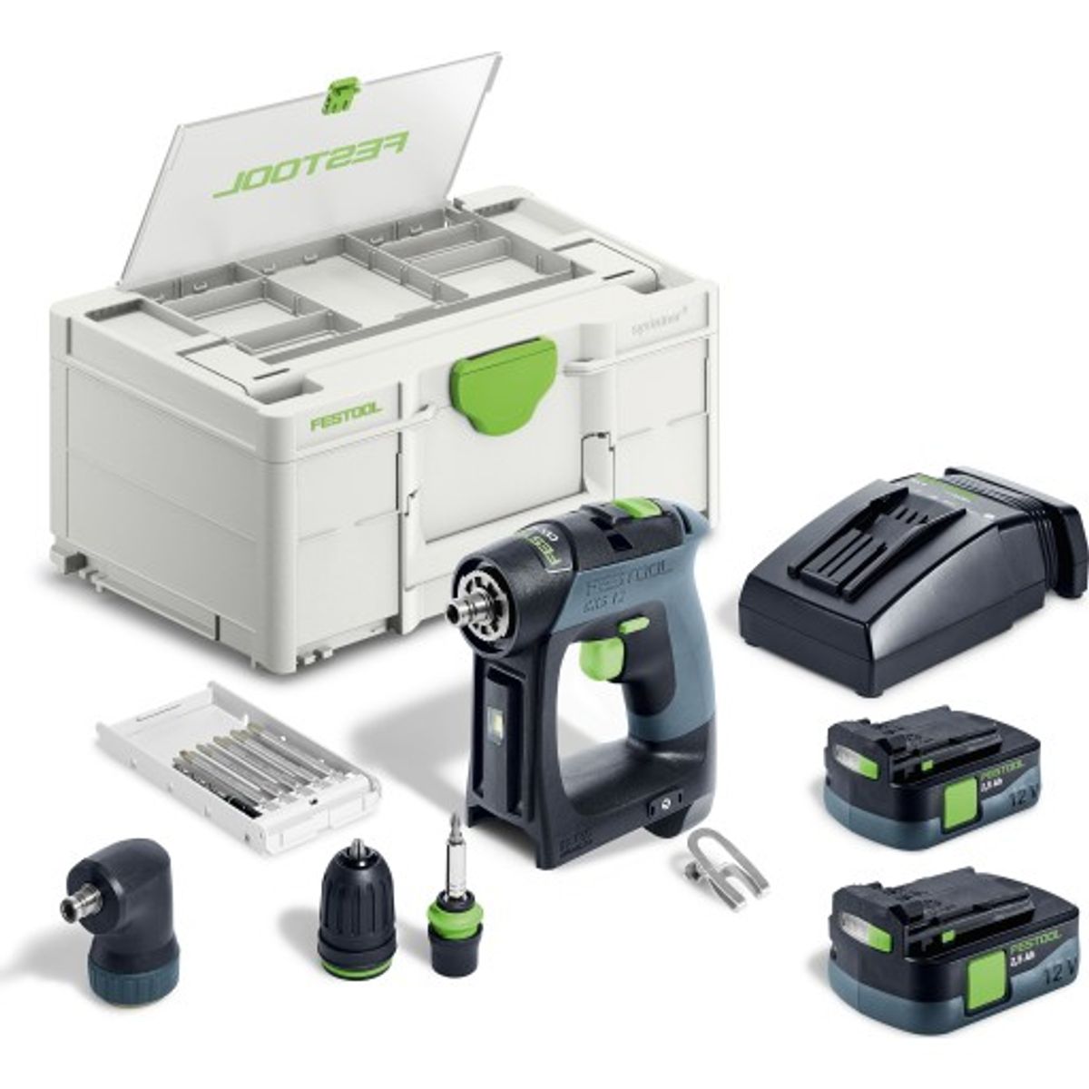 Festool bore-/skruemaskine CXS 12 2,5-Set, 2 x 12V/2,5 Ah