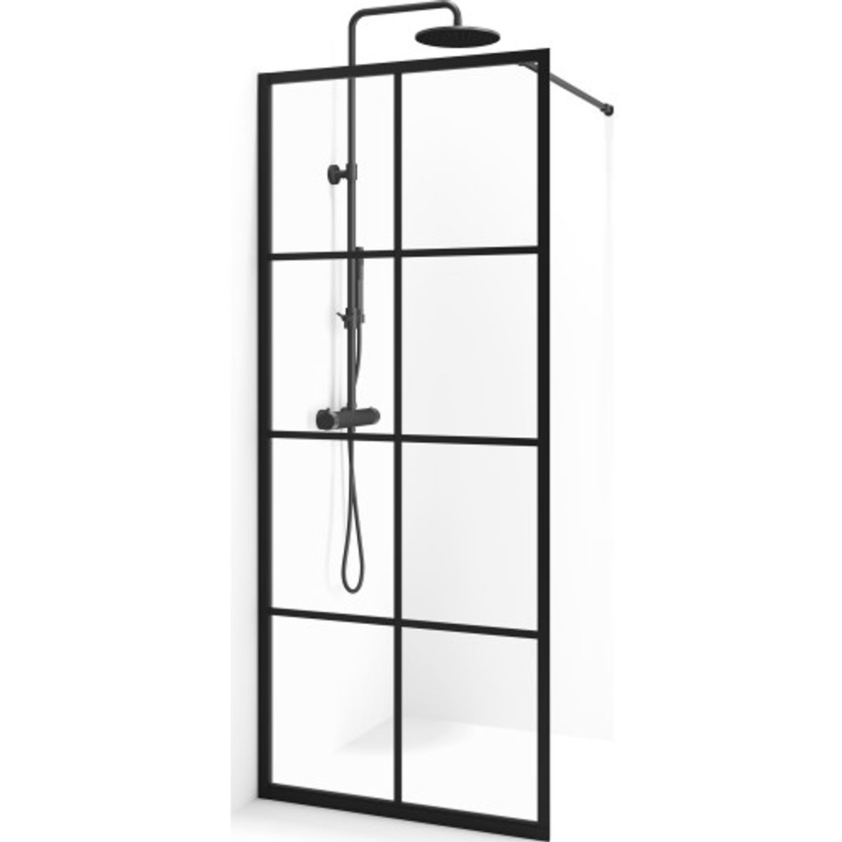 Cassøe New York brusevæg, 125 cm, klart glas, sort profil