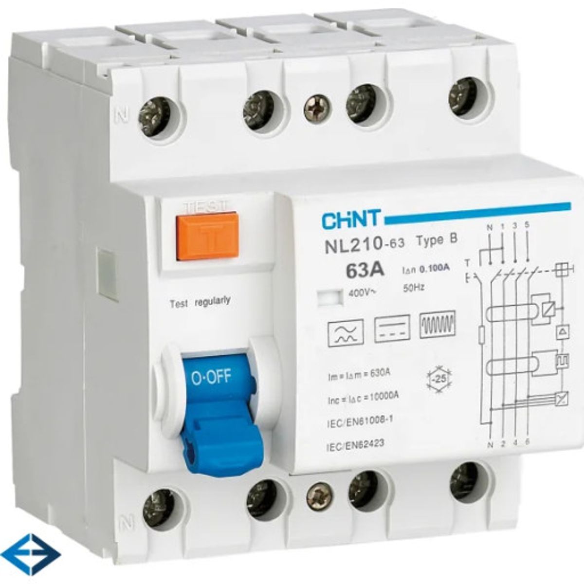 Fejlstrømsafbr. RCD PFI 3PN 63A 100 mA 10kA type B AC/DC N t/venstre