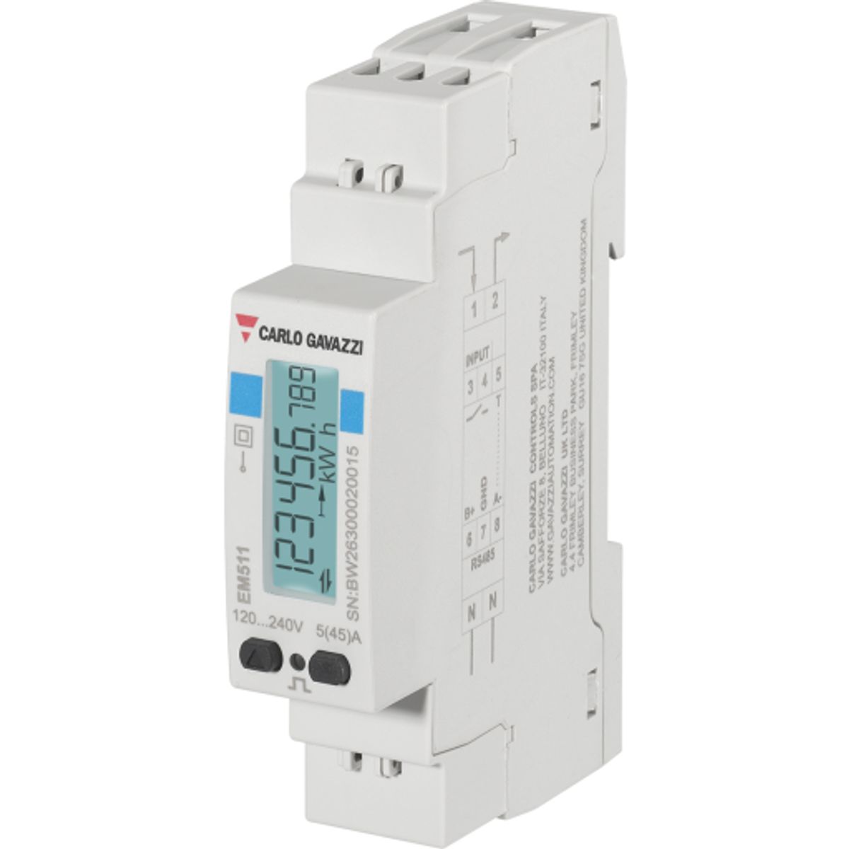 KWH Måler 1-Faset MID-A 45A Direkte Modbus, din, 17,5 mm