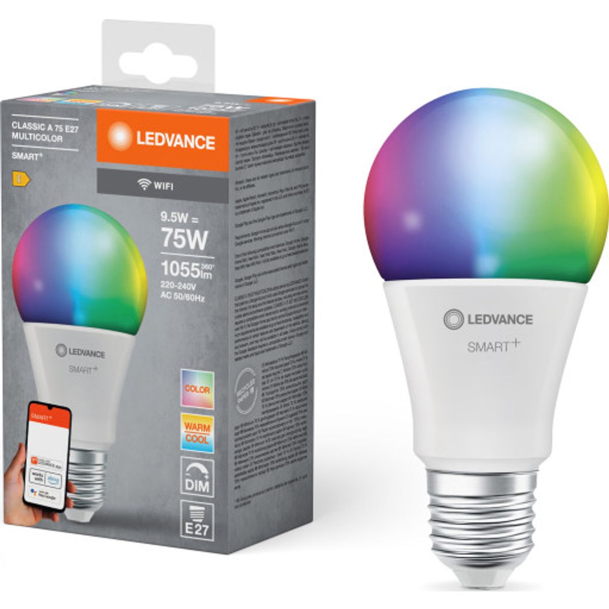 Ledvance Smart+ Wifi E27 standardpære, 2700K-6500K, 9,5W