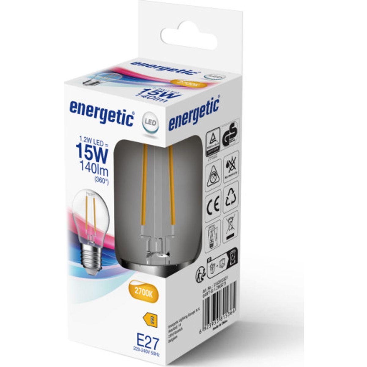 Pære E27 Filament G45 1,2W 140 lumen 2700K klar