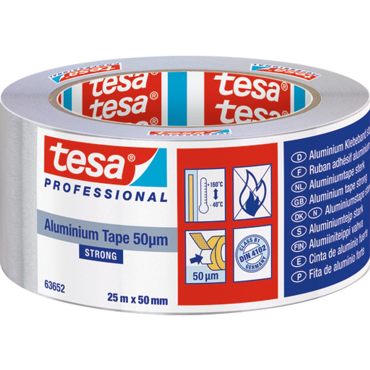 tesa aluminiumstape 63652 strong 50my, -40°/+160°, 50 mm x 25 m