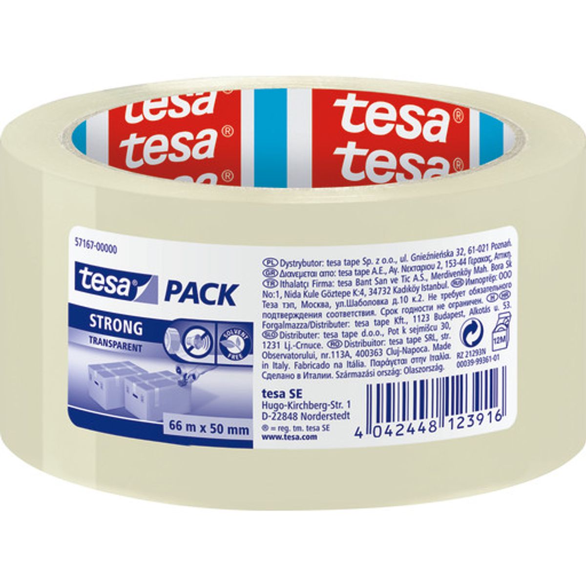 Tesa emballagetape, klar, regulær, 50 mm, 66 meter