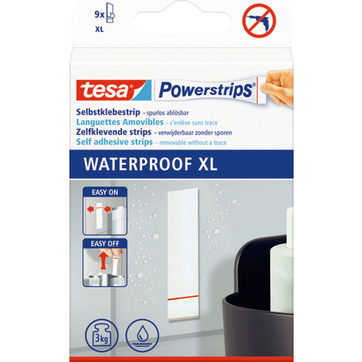 tesa dobbeltklæbende powerstrips Waterproof 20 x 80 mm, 9 stk.