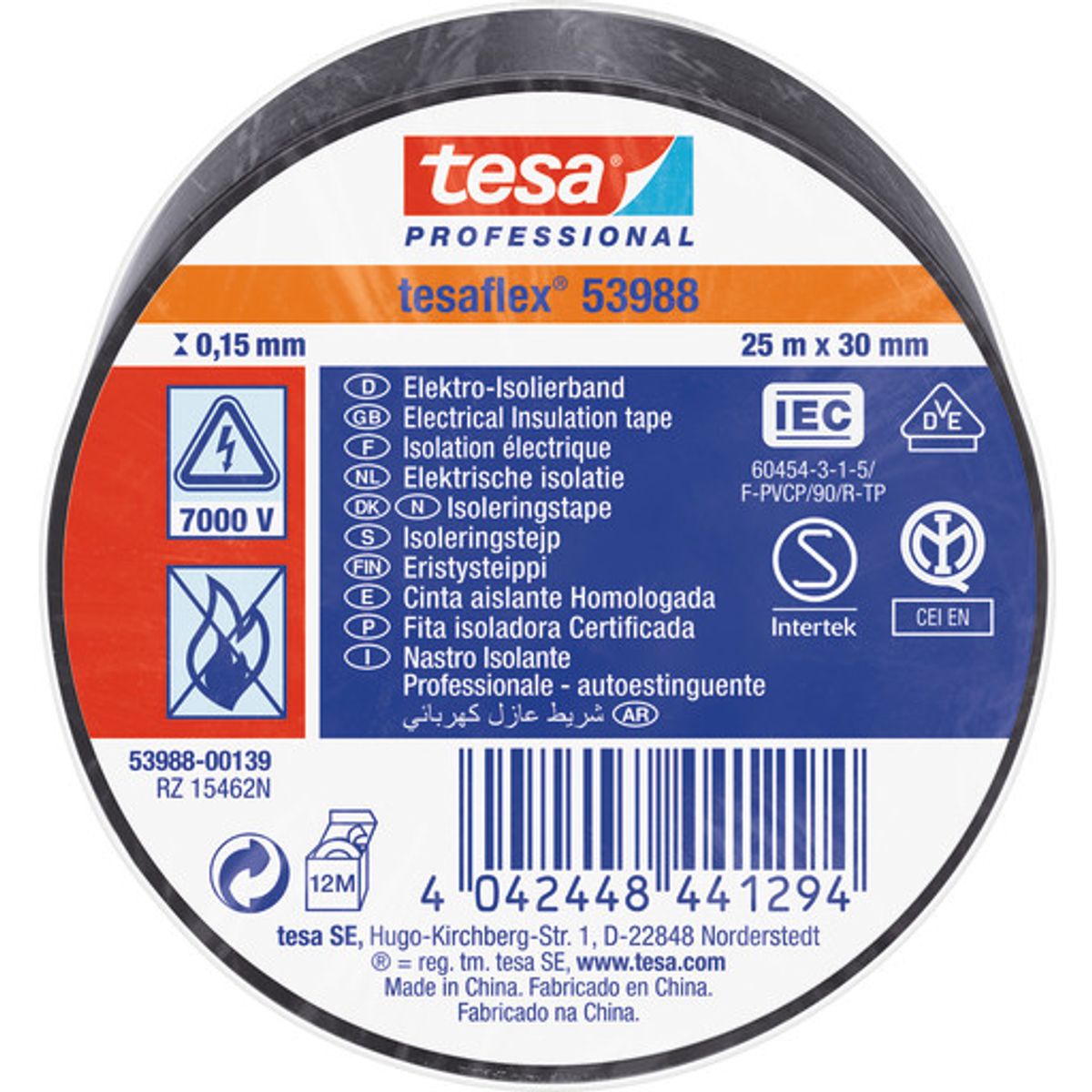 Tesa isoleringstape, sort, 30 mm, 25 meter