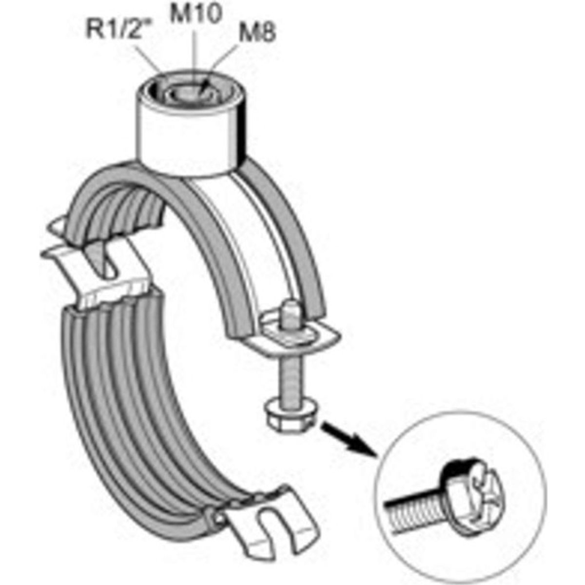 100 stk Scanclamp triple rørbøjle med gummi M8/M10/½'' (38-45 mm)