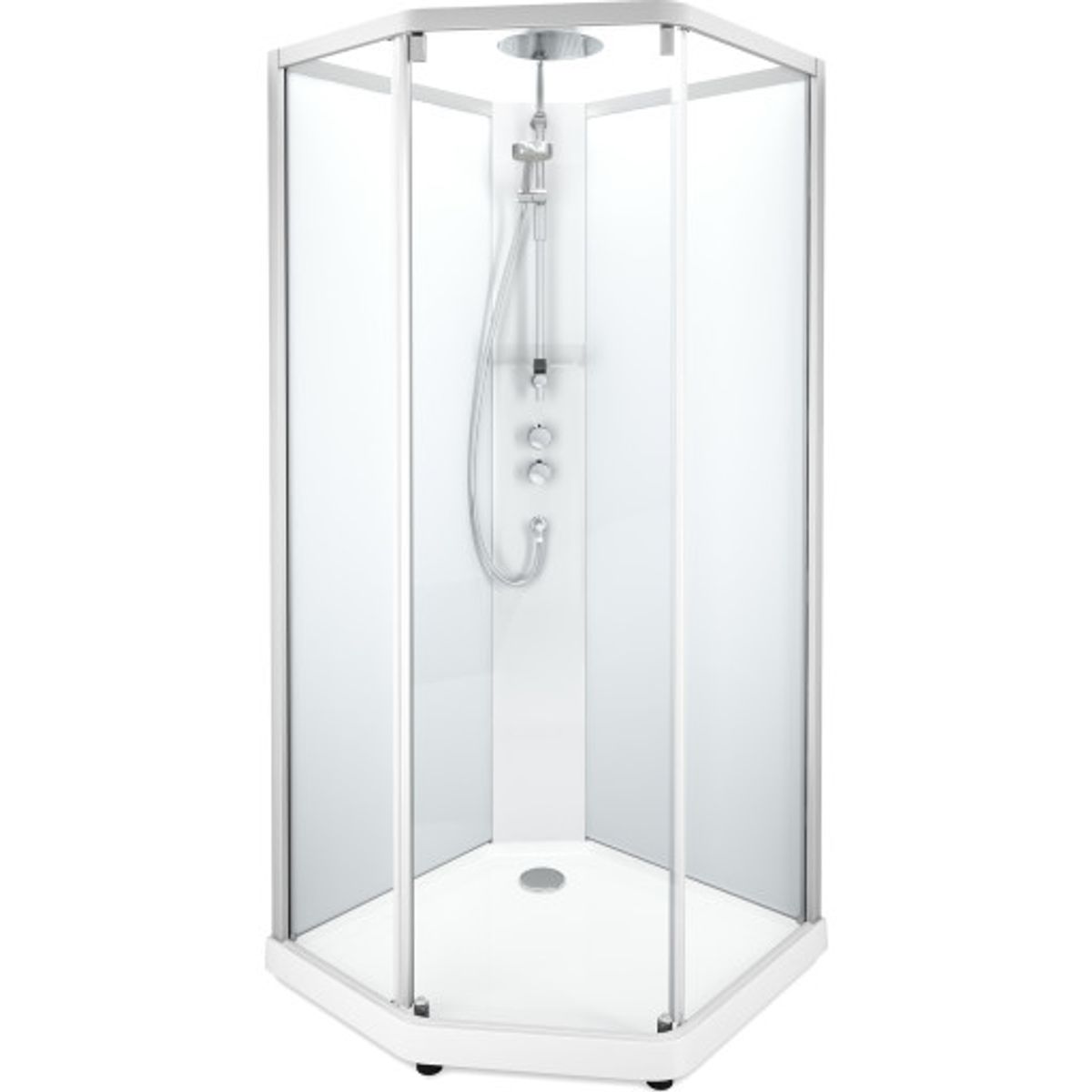 Contura Shower Showerama brusekabine-pakke, 90x90 cm, børstet aluminiums profil, klart/frostet glas