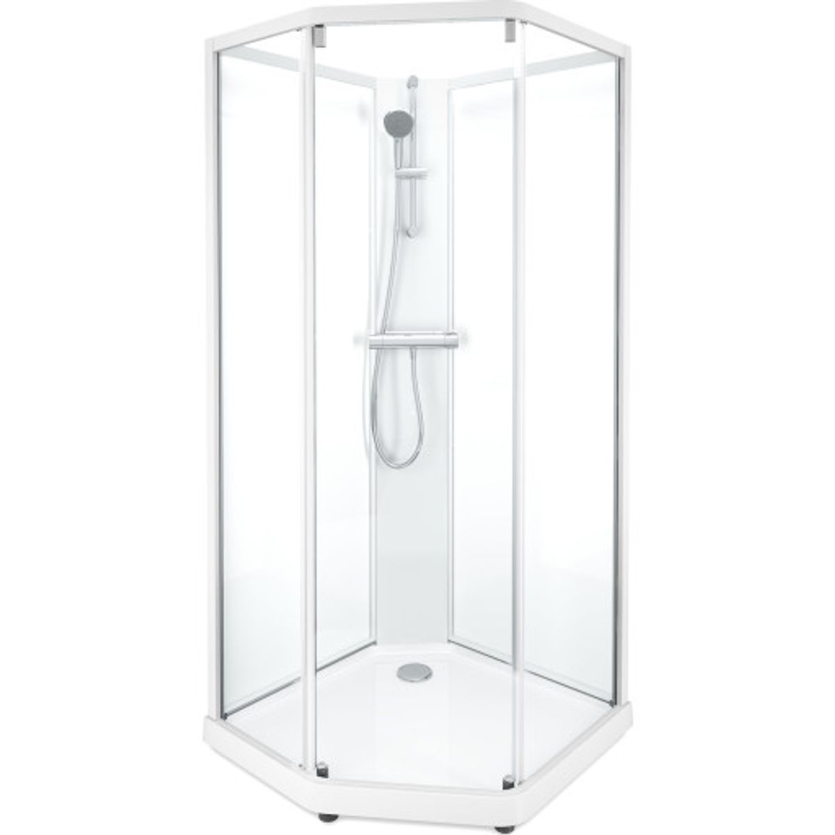 Contura Shower Showerama brusekabine-pakke, 100x100 cm, hvid profil, klart/frostet glas