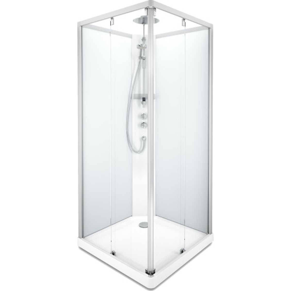 Contura Shower Showerama brusekabine-pakke, 90x90 cm, børstet aluminiums profil, klart glas