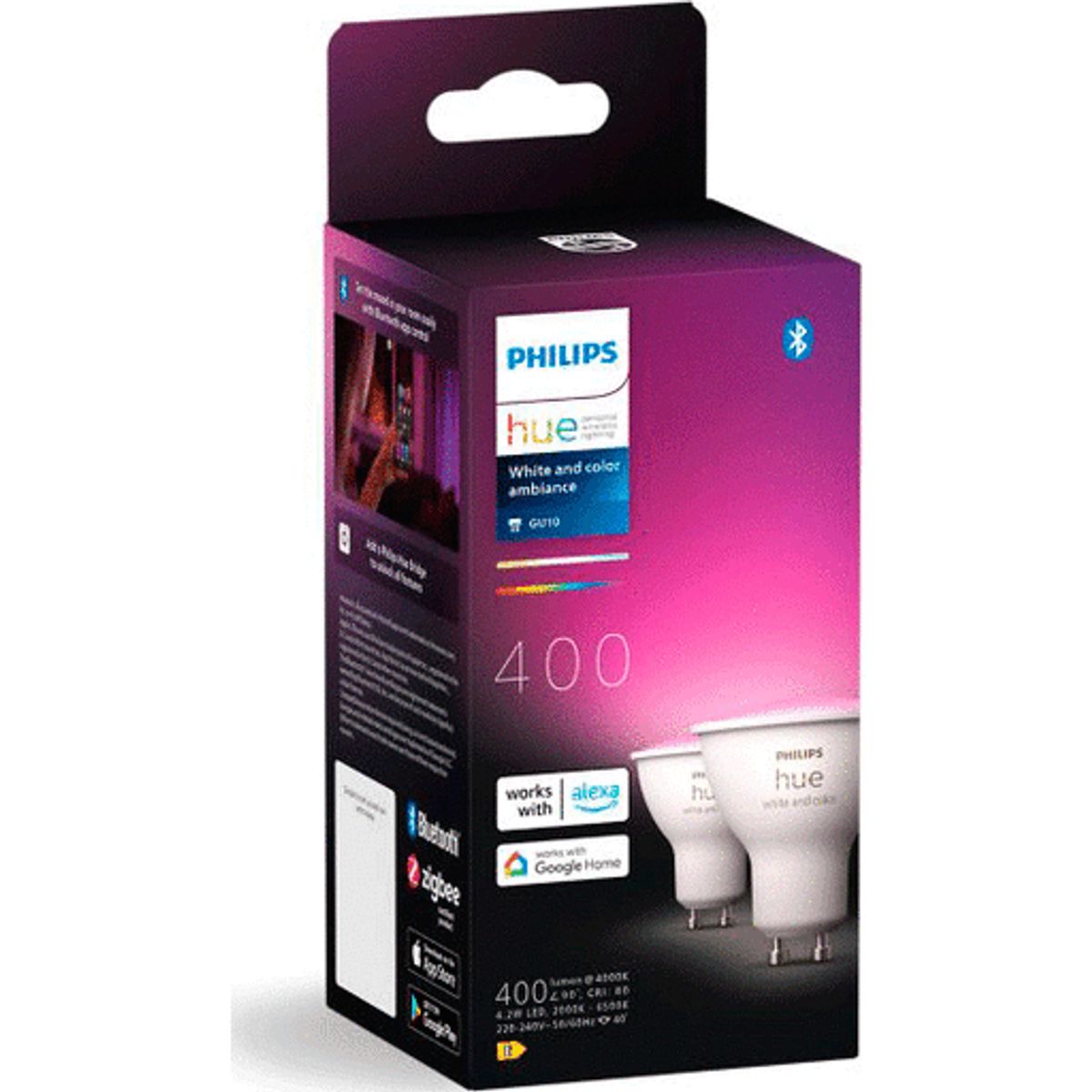 Philips Hue White Color Ambiance GU10 spotpærer, 2000K-6500K, 4,2W, 2-pak