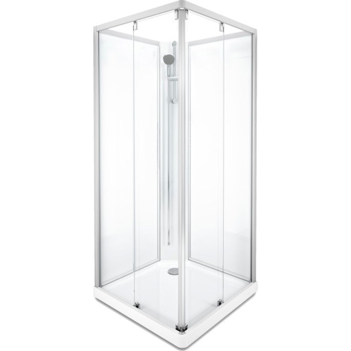 Contura Showerama brusekabine-pakke, 90x90 cm, børstet aluminiums profil, klart glas