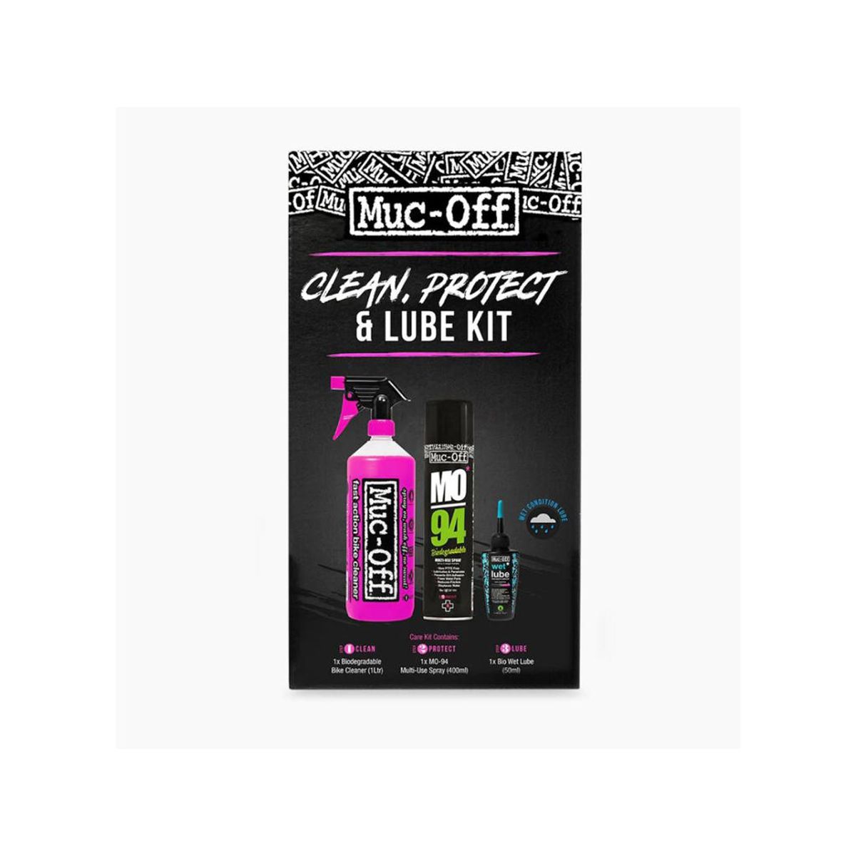 Muc-Off Wash, protect and lube kit - Vedligeholdelseskit til cykler