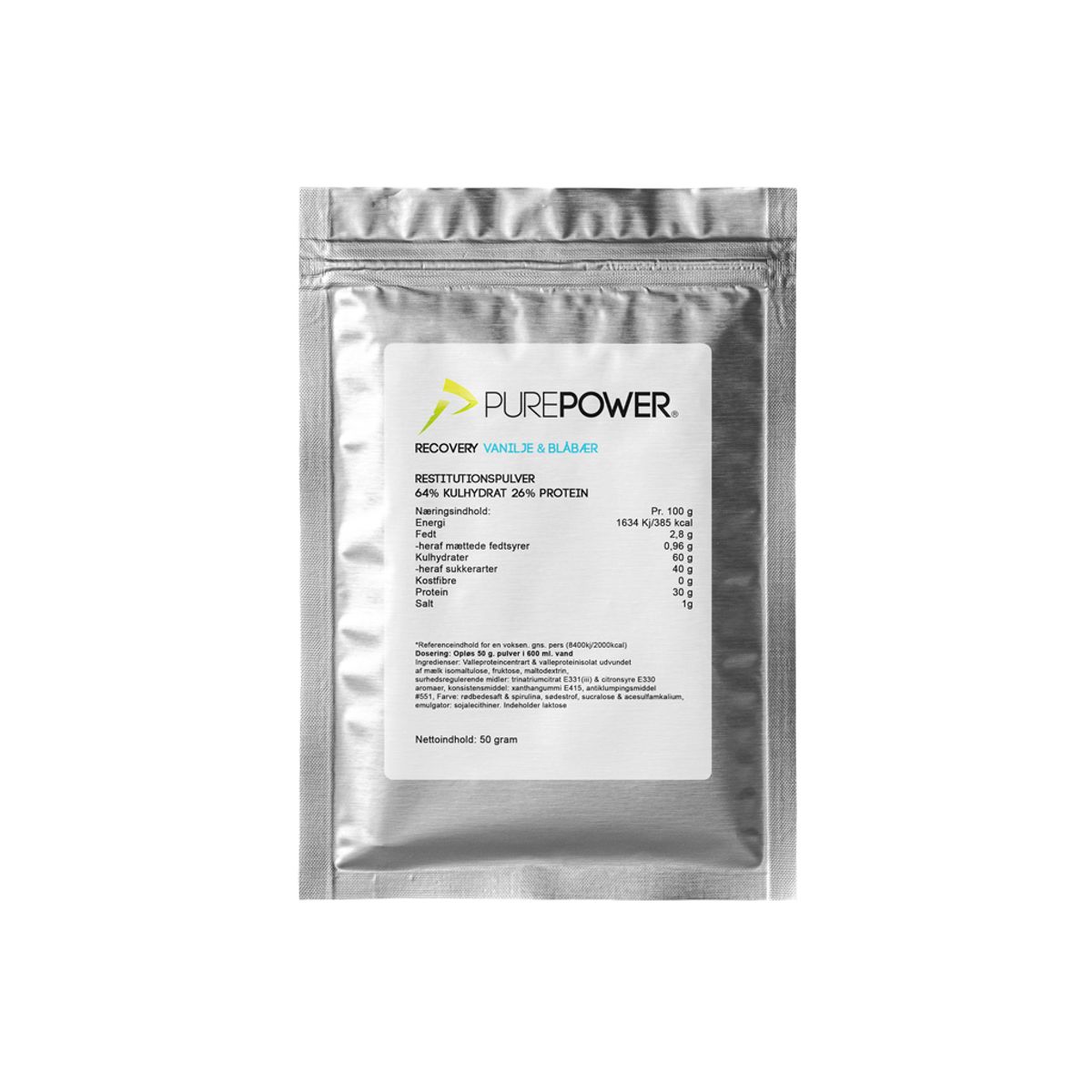 PurePower Recovery - Proteinholdig restitutionsdrik - Blåbær/vanilije - 50 gram