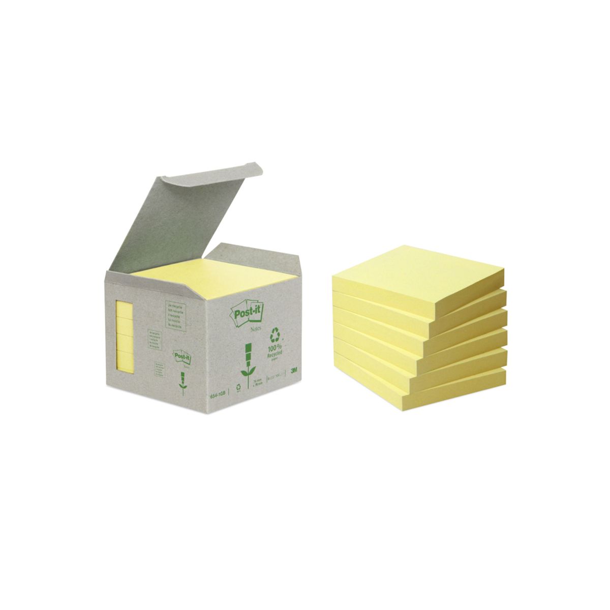 Post-it 76x76mm gul Genbrug 6 Blokke (654)