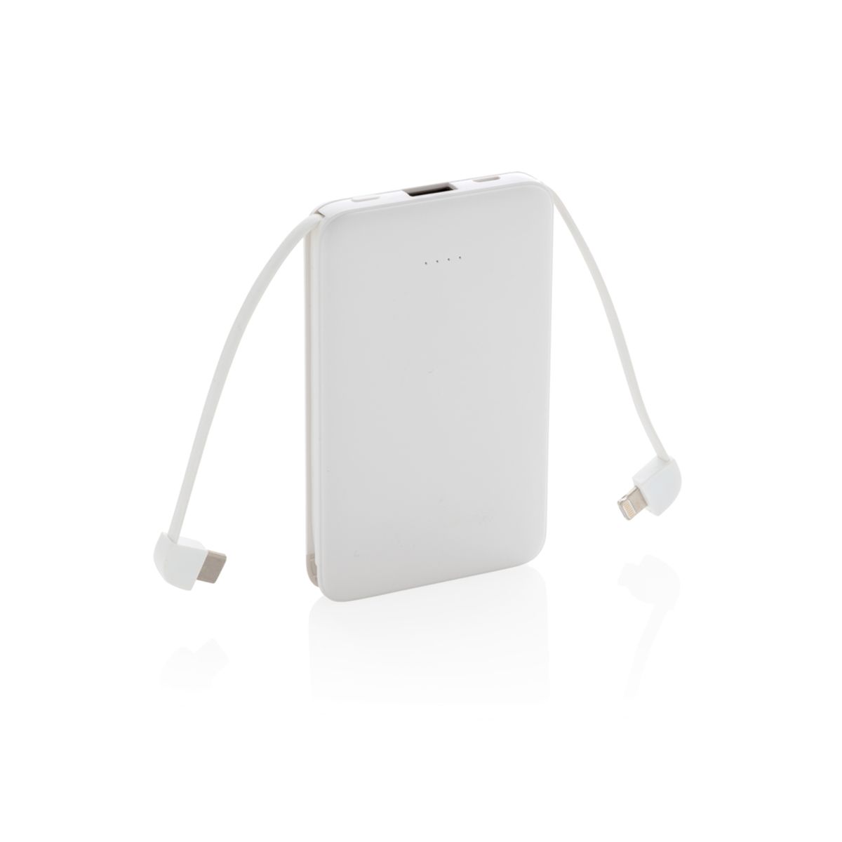 5.000 mAh Lomme Powerbank med Integrerede Kabler., Hvid