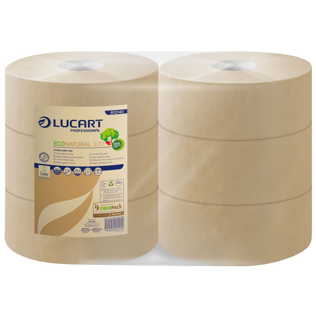 Toiletpapir Lucart Jumbo 2 Lags 100% Genbrug 6 Ruller