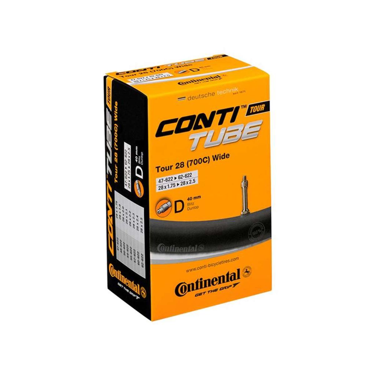 Continental Tour 28 Wide - Cykelslange - Str 700x47-62c (47-62x622) - DV 40mm