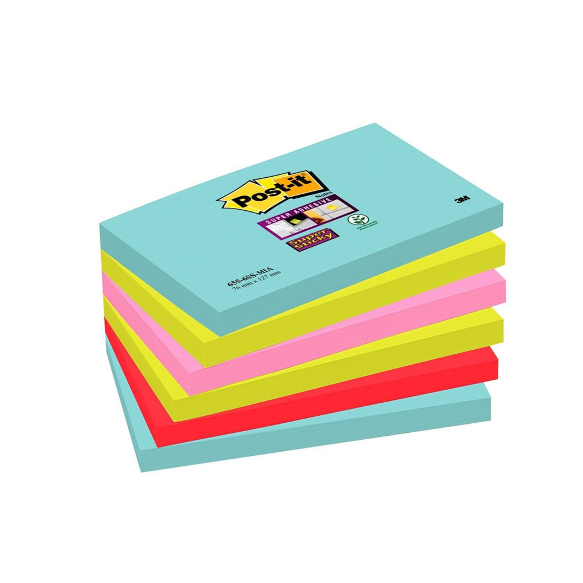 Post-it Super Sticky 76x127mm Miami ass 6 stk (655)