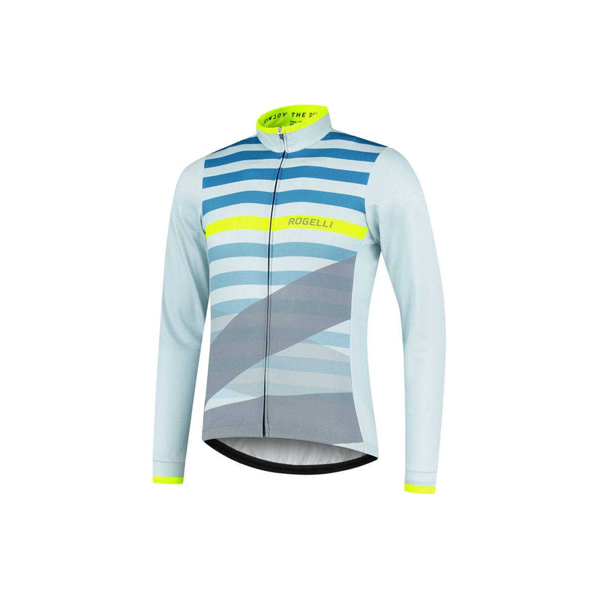 Rogelli Stripe - Cykeltrøje - Lange ærmer - Grå grøn gul - Str. 2XL