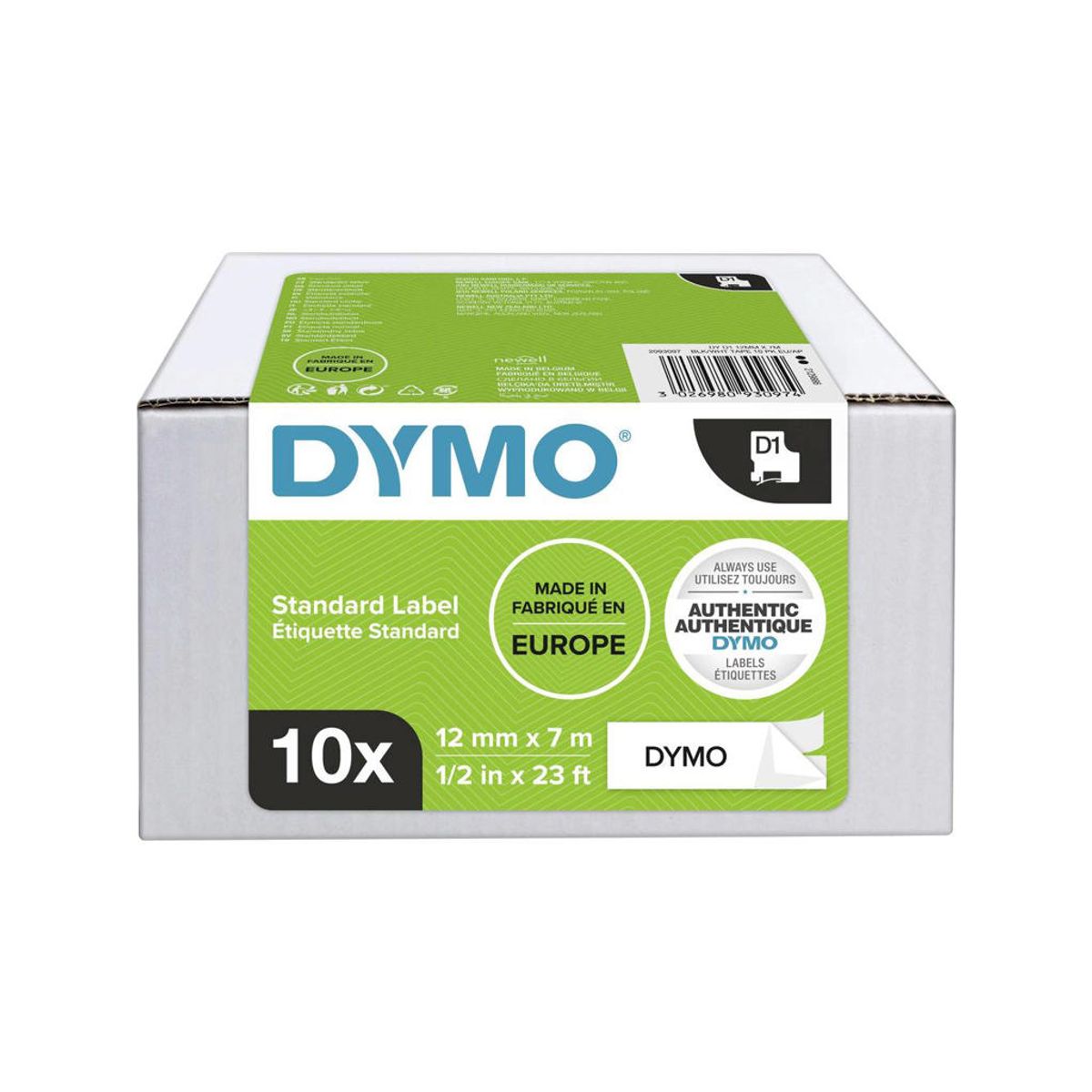 Dymo Tape 45013 12mm Sort/hvid 10 stk