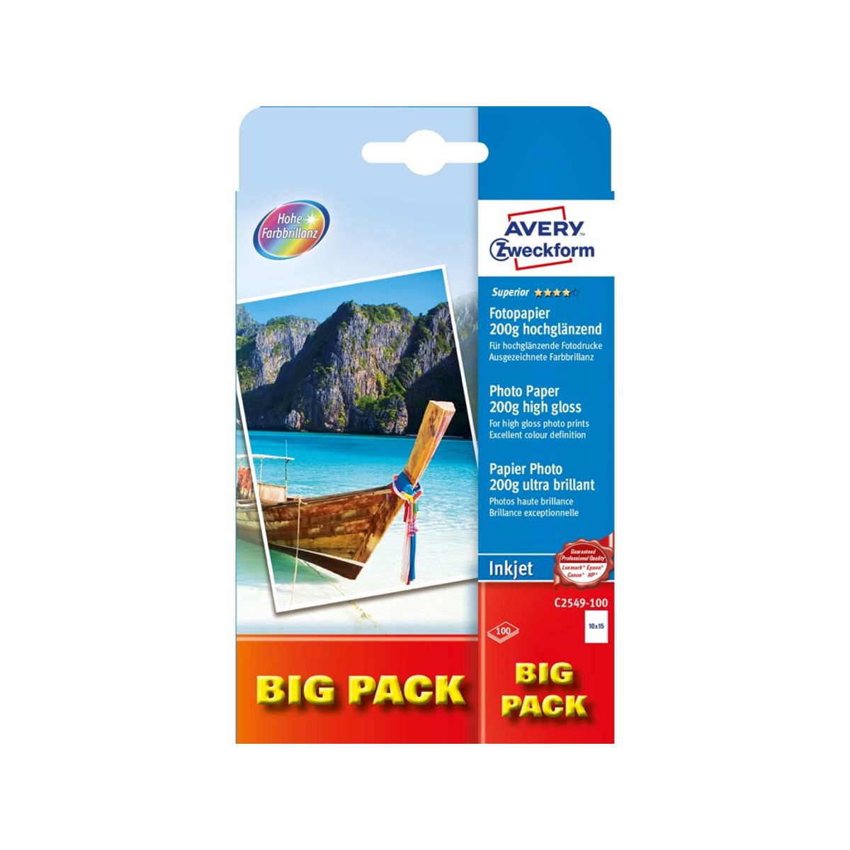 Avery Fotopapir Glossy Inkjet 10x15 cm 200g. 100 stk