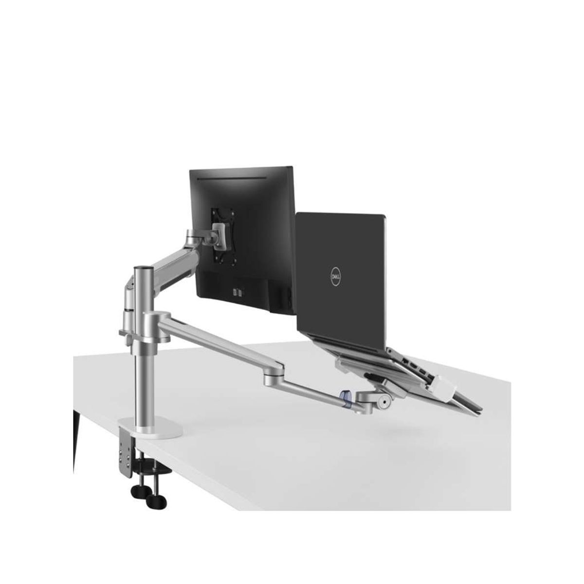 Wergon - Luna - Dual Holder M/gasfjeder til En Laptop 11-17" + En Monitor/lcd Skærm max 27" - Sølv