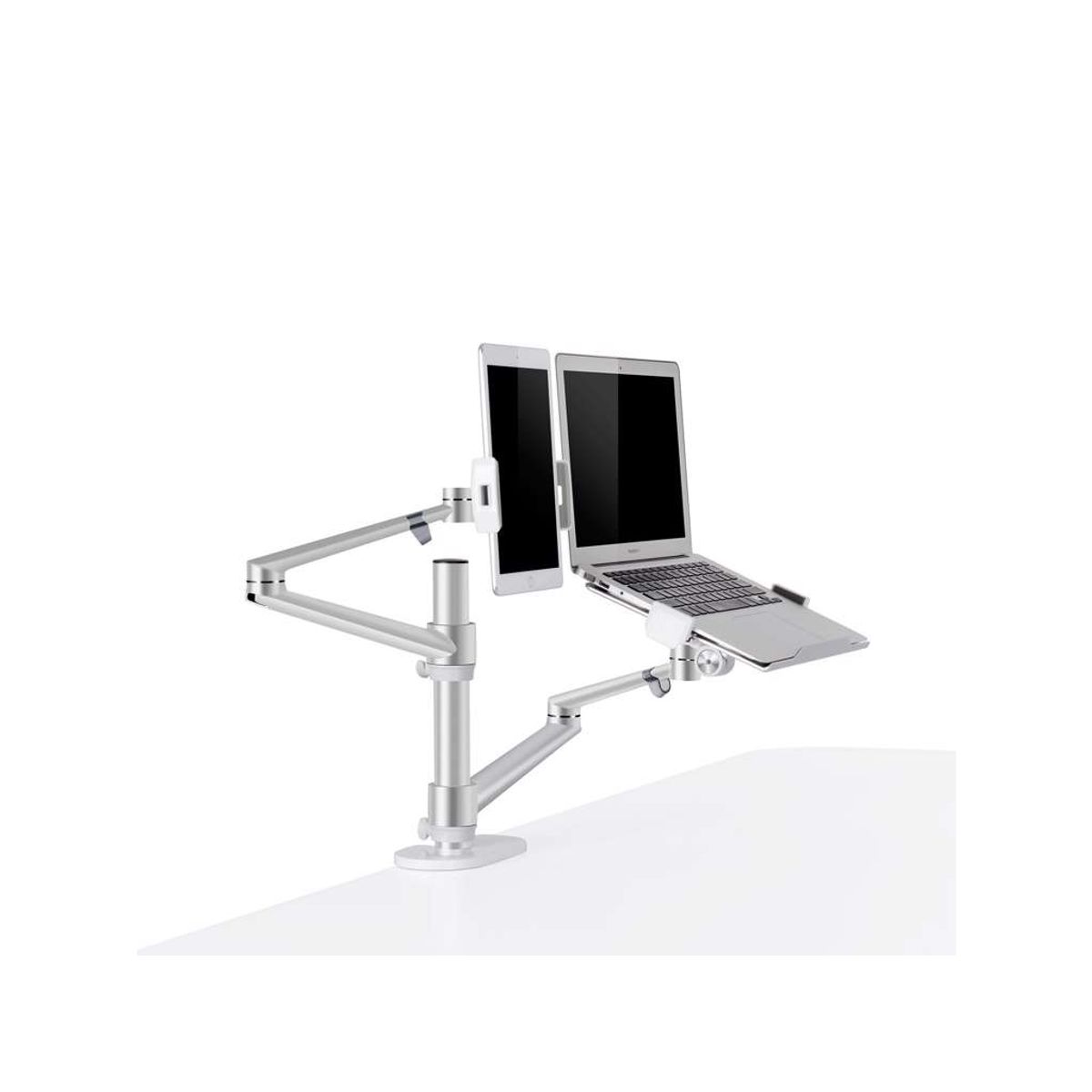 Wergon - Konrad - Justerbar Dual Holder - Til en Laptop 11-17" + en Monitor Skærm Max 27" - Sølv