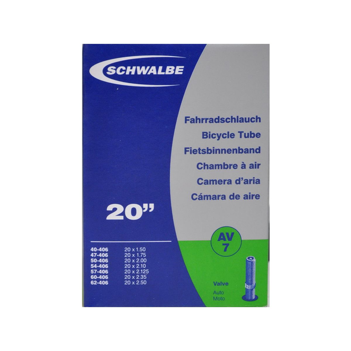 Schwalbe slange 20 x 1,50-2,50 med Auto ventil AV7