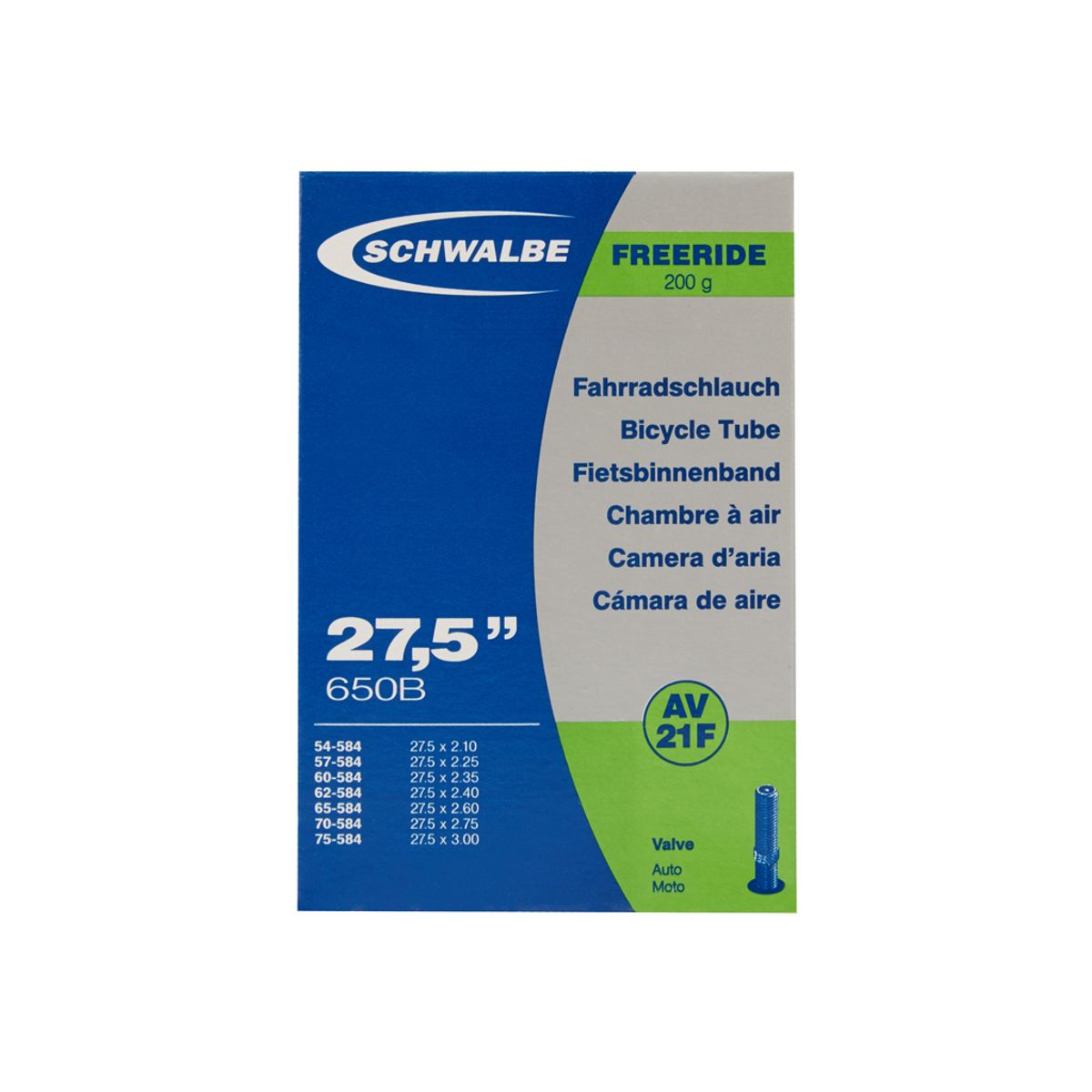 Schwalbe slange 27,5x2,10/3,00 med Auto ventil AV21F