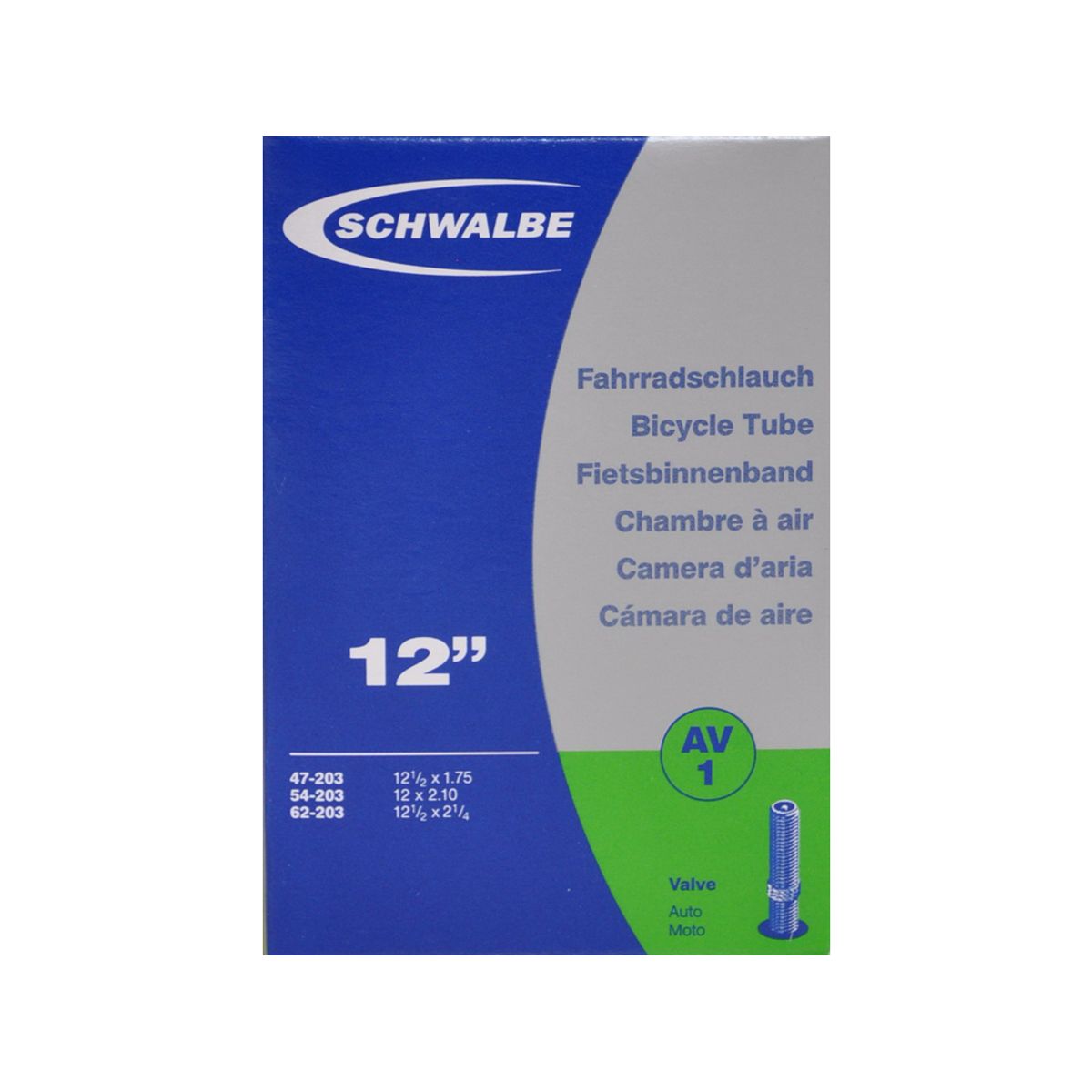 Schwalbe slange 12 1/2 x 2.1/4 med Auto ventil AV1