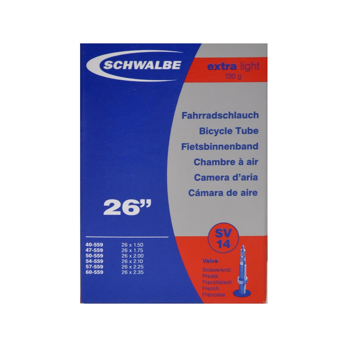 Schwalbe slange 26 x 1,50-2,35 X-Light med Racer ventil SV14