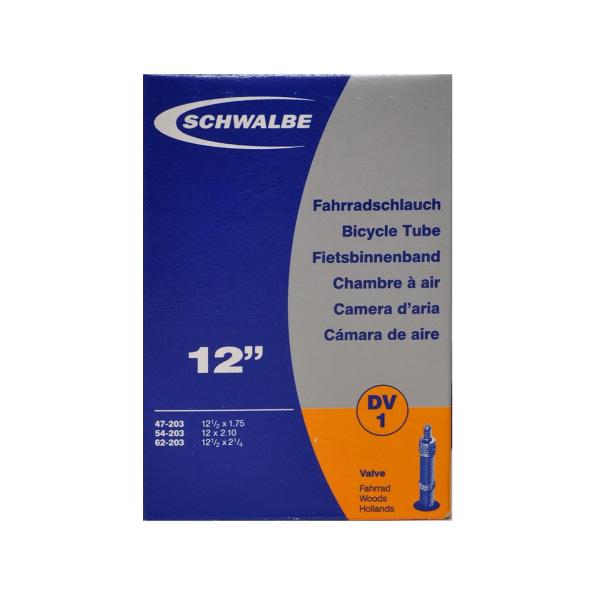 Schwalbe slange 12 1/2 x 2. 1/4 med almindelig ventil DV1