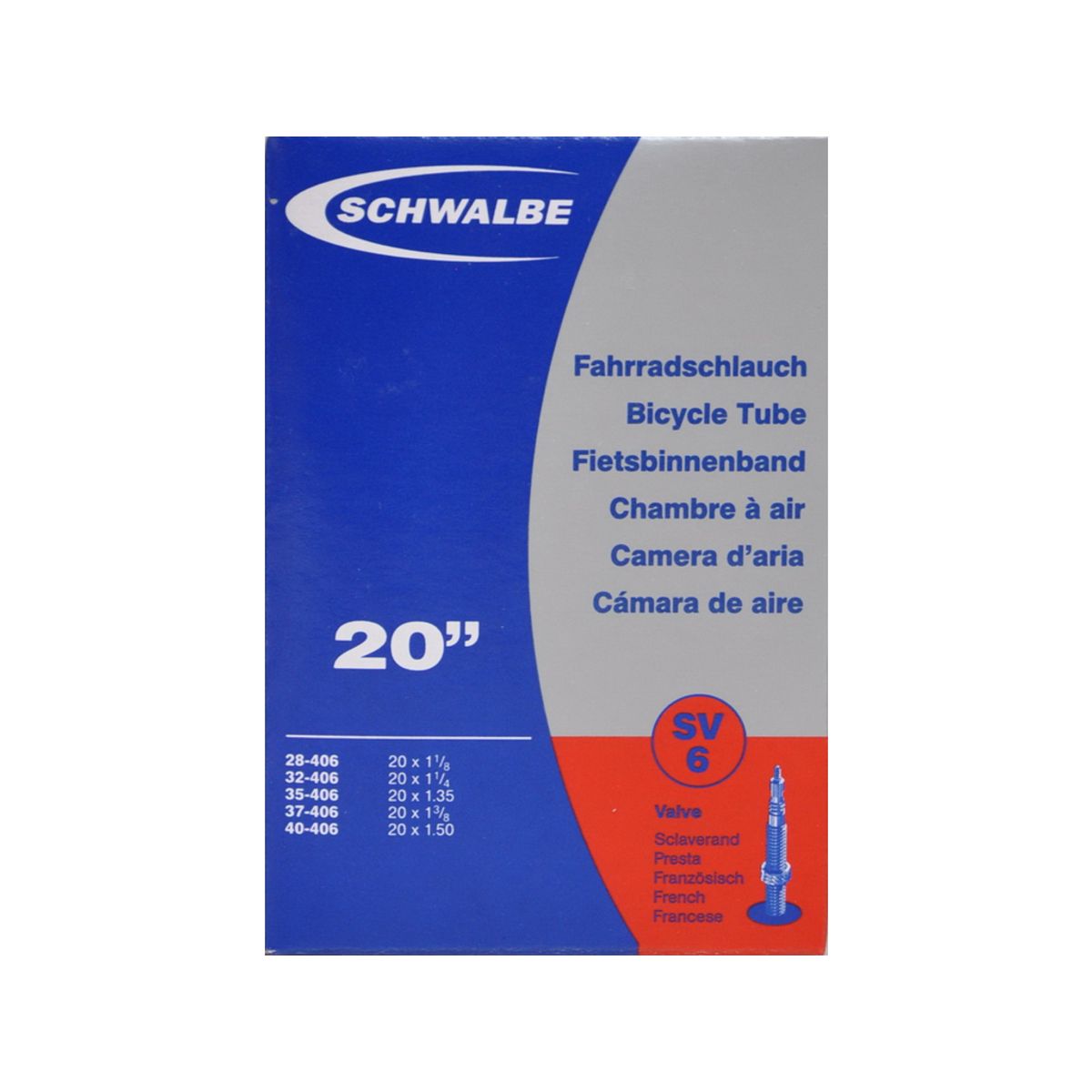 Schwalbe slange 20 x 1,35-1,50 med Racer ventil SV6