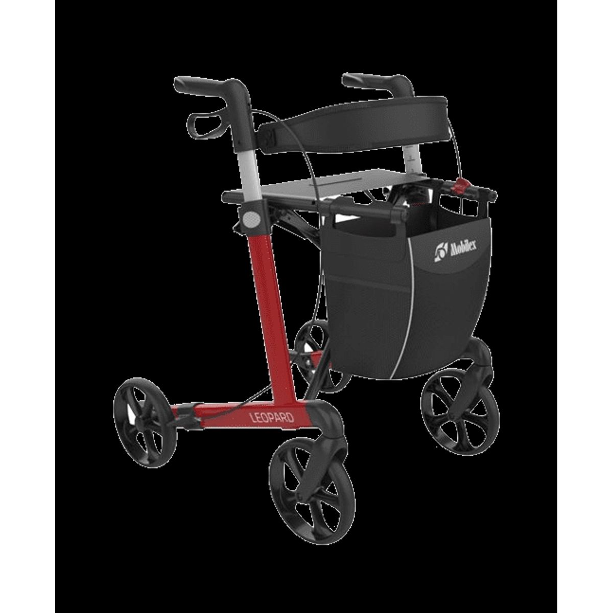 Rollator Leopard med Softhjul - Rød - Sædehøjde 62 cm.