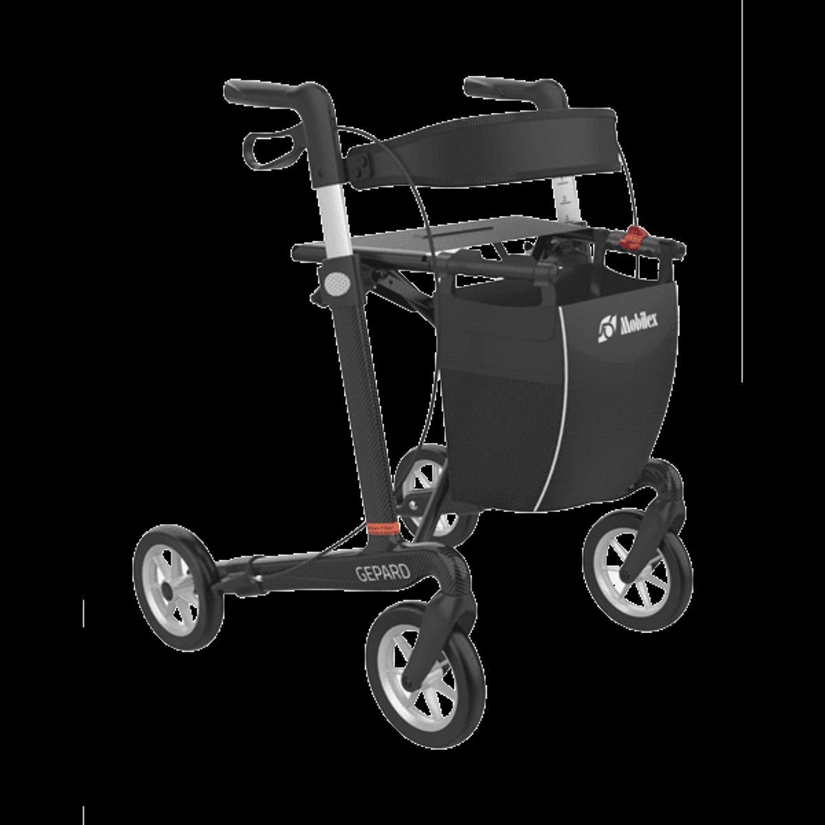 Gepard Rollator i carbon med softhjul - Sort - 62 cm.