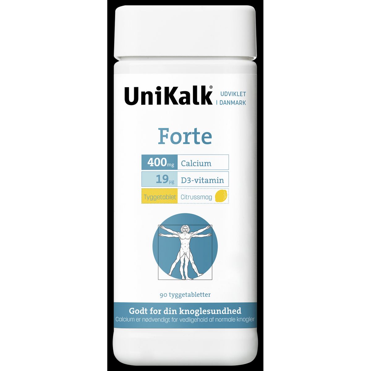 UniKalk Forte tyggetablet m. citrussmag - 90 tabl.