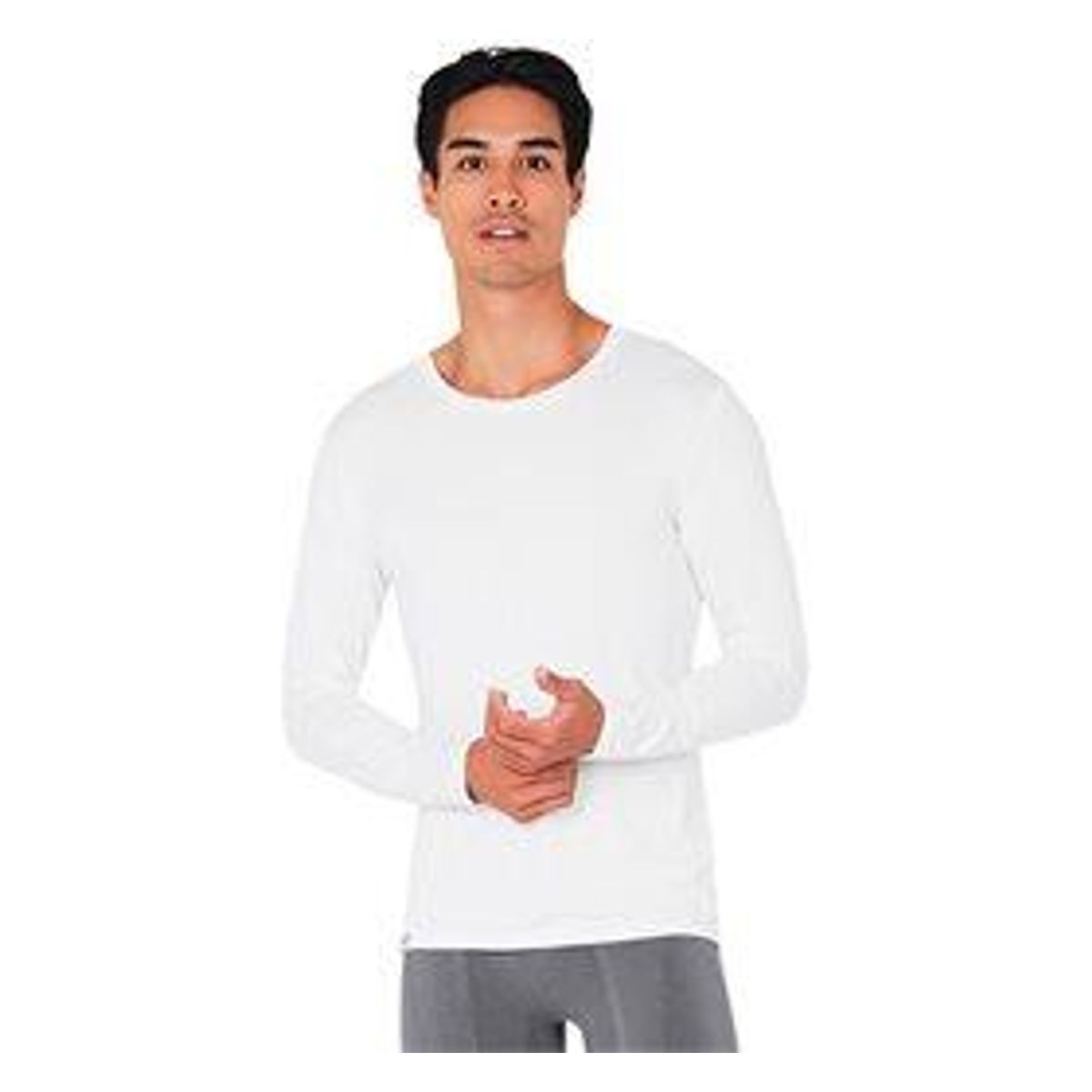 T-Shirt Herre langærmet hvid str. M m. rund hals