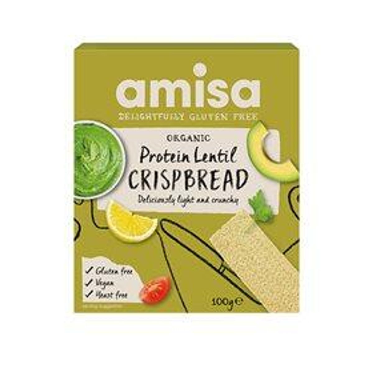 Amisa Knækbrød protein m. linser glutenfri Ø - 100 g.